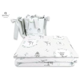 MimiNu - Lenjerie patut 3 piese, Cu protectie laterala, Deer Grey, Din bumbac, Pentru patut 120x60 cm