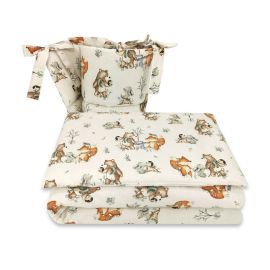 MimiNu - Lenjerie patut 3 piese, Cu protectie laterala, Din bumbac certificat Oeko Tex Standard 100, Pentru patut 120x60 cm, Design, Time for fun