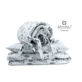 MimiNu - Lenjerie patut 3 piese, Cu protectie laterala, Forest, Din bumbac, Pentru patut 120x60 cm