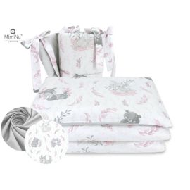 MimiNu - Lenjerie patut 3 piese, Cu protectie laterala, Lulu Rose, Din bumbac, Pentru patut 120x60 cm