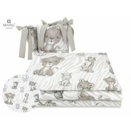 MimiNu - Lenjerie patut 3 piese, Cu protectie laterala, Safari Beige, Din bumbac, Pentru patut 120x60 cm