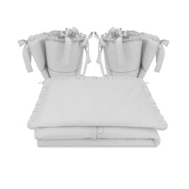 MimiNu - Lenjerie patut cu 4 piese, Cu doua protectii laterale, Cu volanase, Din bumbac certificat Oeko Tex Standard 100, Pentru patut 120x60 cm, Colectia Royal, Grey