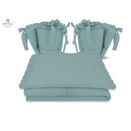 MimiNu - Lenjerie patut cu 4 piese, Cu doua protectii laterale, Cu volanase, Din bumbac certificat Oeko Tex Standard 100, Pentru patut 120x60 cm, Colectia Royal, Nepal Green
