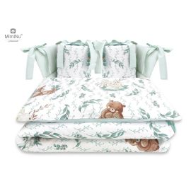 MimiNu - Lenjerie patut cu 4 piese, Cu doua protectii laterale, Lulu Natural, Din bumbac, Pentru patut 120x60 cm