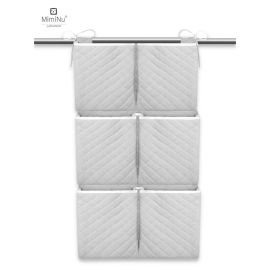 MimiNu - Organizator matlasat din catifea moala,Pentru patut, Cu 6 compartimente, Cu doua panglici, Gray