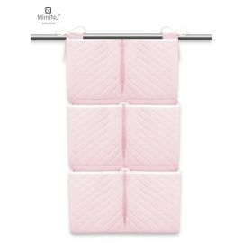 MimiNu - Organizator matlasat din catifea moala,Pentru patut, Cu 6 compartimente, Cu doua panglici, Pink