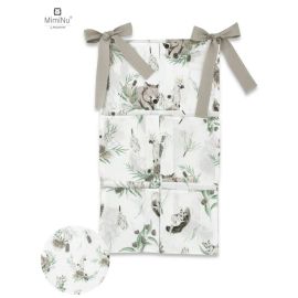 MimiNu - Organizator pentru patut, Din bumbac, Cu 6 compartimente, Cu doua panglici, 70x40 cm, Australian Animals Beige