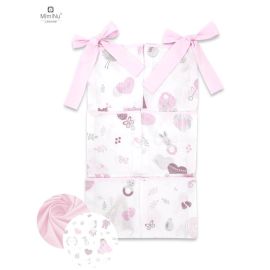 MimiNu - Organizator pentru patut, Din bumbac, Cu 6 compartimente, Cu doua panglici, 70x40 cm, Baby Shower Pink