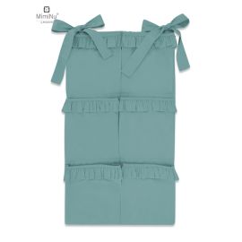 MimiNu - Organizator pentru patut, Din bumbac, Cu 6 compartimente, Cu doua panglici, 70x40 cm, Cu volanase, Colectia Royal, Nepal Green