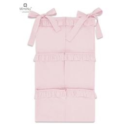 MimiNu - Organizator pentru patut, Din bumbac, Cu 6 compartimente, Cu doua panglici, 70x40 cm, Cu volanase, Colectia Royal Powder Pink