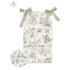 MimiNu - Organizator pentru patut, Din bumbac, Cu 6 compartimente, Cu doua panglici, 70x40 cm, Design, Zoo on Bikes Nugat
