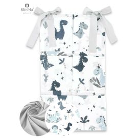 MimiNu - Organizator pentru patut, Din bumbac, Cu 6 compartimente, Cu doua panglici, 70x40 cm, Dino Granat