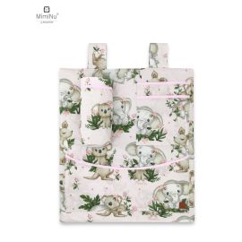 MimiNu - Organizator pentru patut si leagan, Din bumbac certificat Oeko Tex Standard 100, Cu 3 compartimente, 53x46 cm, Design, Baby Animals