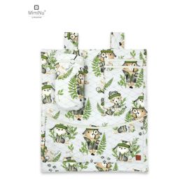 MimiNu - Organizator pentru patut si leagan, Din bumbac certificat Oeko Tex Standard 100, Cu 3 compartimente, 53x46 cm, Design, Detective Natural