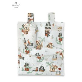MimiNu - Organizator pentru patut si leagan, Din bumbac certificat Oeko Tex Standard 100, Cu 3 compartimente, 53x46 cm, Design, Pirates Natural