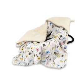 MimiNu - Paturica calduroasa de infasat pentru scoica, scaun auto/carucior, Cu gluga si urechi, Dimensiune 90x90 cm, Din imitatie de lana si bumbac, Certificat Oeko Tex Standard 100, Ecru Bugs