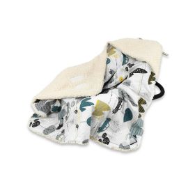 MimiNu - Paturica calduroasa de infasat pentru scoica, scaun auto/carucior, Cu gluga si urechi, Dimensiune 90x90 cm, Din imitatie de lana si bumbac, Certificat Oeko Tex Standard 100, Ecru Childrens Journey Grey