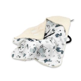 MimiNu - Paturica calduroasa de infasat pentru scoica, scaun auto/carucior, Cu gluga si urechi, Dimensiune 90x90 cm, Din imitatie de lana si bumbac, Certificat Oeko Tex Standard 100, Ecru Dino Granat