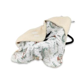MimiNu - Paturica calduroasa de infasat pentru scoica, scaun auto/carucior, Cu gluga si urechi, Dimensiune 90x90 cm, Din imitatie de lana si bumbac, Certificat Oeko Tex Standard 100, Ecru Lulu Natural