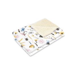 MimiNu - Paturica calduroasa si pufoasa, Cu doua fete, Dimensiune 70x100 cm, Din tesatura imitatie de lana si bumbac, Materiale certificate Oeko Tex Standard 100, EcruBugs