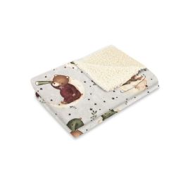 MimiNu - Paturica calduroasa si pufoasa, Cu doua fete, Dimensiune 70x100 cm, Din tesatura imitatie de lana si bumbac, Materiale certificate Oeko Tex Standard 100, EcruTeddy Bear On Moon