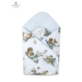 MimiNu - Paturica de infasat cu doua fete, Cu multiple utilizari, Cu inchidere arici velcro, Dimensiune 75x75 cm, Din bumbac certificat Oeko Tex Standard 100, Design, Let\'s Go Blue