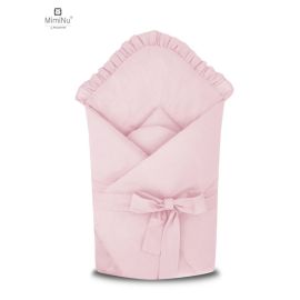 MimiNu - Paturica de infasat multifunctionala, 75x75 cm, Din bumbac, Cu Volanase, Colectia Royal, Powder Pink