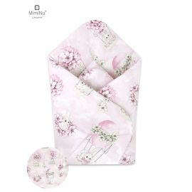 MimiNu - Paturica de infasat multifunctionala standard, 75x75 cm, Din bumbac, Design, Awesome Bunnies