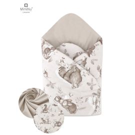 MimiNu - Paturica de infasat multifunctionala standard, 75x75 cm, Din bumbac, Design, Calm Forest Beige