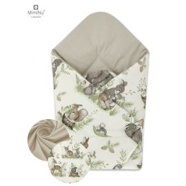 MimiNu - Paturica de infasat multifunctionala standard, 75x75 cm, Din bumbac, Design, Calm Forest Natural