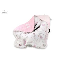 MimiNu - Paturica de infasat pentru scoica, scaun auto/carucior, Cu gluga si urechi, Cu sistem de prindere pe baza de velcro, Dimensiune 90x90 cm, Din tesatura pufoasa Minky + Bumbac, Baby Shower Pink