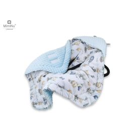 MimiNu - Paturica de infasat pentru scoica, scaun auto/carucior, Cu gluga si urechi, Cu sistem de prindere pe baza de velcro, Dimensiune 90x90 cm, Din tesatura pufoasa Minky + Bumbac, Parachutes Blue