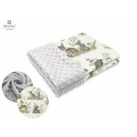 MimiNu - Paturica pufoasa cu doua fete, Dimensiune 75x100 cm, Din tesatura minky si bumbac, Design, Calm Forest Natural