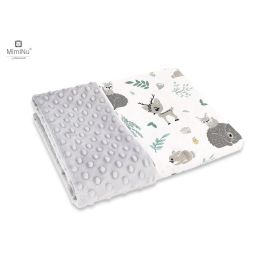 MimiNu - Paturica pufoasa cu doua fete, Dimensiune 75x100 cm, Din tesatura minky si bumbac, Forest Friends Mint