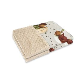 MimiNu - Paturica pufoasa cu doua fete, Dimensiune 75x100 cm, Din tesatura Minky si bumbac, Materiale certificate Oeko Tex Standard 100, Teddy Bear On Moon