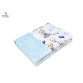 MimiNu - Paturica pufoasa cu doua fete, Dimensiune 75x100 cm, Din tesatura minky si bumbac, Parachutes Blue