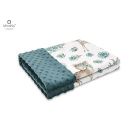 MimiNu - Paturica pufoasa cu doua fete, Dimensiune 75x100 cm, Din tesatura minky si bumbac, Sweet Deer Mint