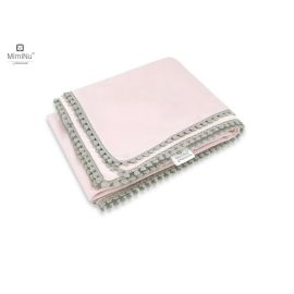 MimiNu - Paturica pufoasa, Cu pompoane, Dimensiune 75x100 cm, Din tesatura de catifea si bumbac, Pink