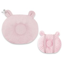 MimiNu - Perna bebelusi Ursulet, Multifunctionala, Cu doua fete, Tesatura pufoasa minky si bumbac, Colectia Royal, Minky Powder Pink