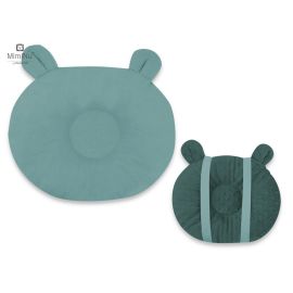 MimiNu - Perna bebelusi Ursulet, Multifunctionala, Cu doua fete, Tesatura pufoasa minky si bumbac, Materiale certificate Oeko Tex Standard 100, Colectia Royal, Minky Nepal Green