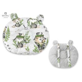 MimiNu - Perna bebelusi Ursulet, Multifunctionala, Cu doua fete, Tesatura pufoasa minky si bumbac, Materiale certificate Oeko Tex Standard 100, Design, Minky Detective Natural