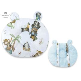 MimiNu - Perna bebelusi Ursulet, Multifunctionala, Cu doua fete, Tesatura pufoasa minky si bumbac, Materiale certificate Oeko Tex Standard 100, Design, Minky Pirates Blue