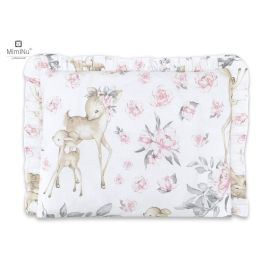 MimiNu - Perna clasica de dormit, Cu volanas, Cu husa detasabila cu fermoar, Din bumbac certificat Oeko Tex Standard 100, Pentru patut, carucior, balansoar, 30x40 cm, Sweet Deer Pink
