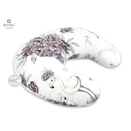 MimiNu - Perna pentru alaptat, Din bumbac certificat Oeko Tex Standard 100, Cu husa detasabila, Cu fermoar securizat, Circumferinta 155 cm, Peonie plum