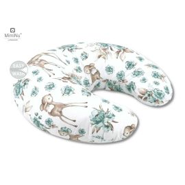MimiNu - Perna pentru alaptat, Din bumbac certificat Oeko Tex Standard 100, Cu husa detasabila, Cu fermoar securizat, Circumferinta 155 cm, Sweet Deer Mint