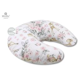 MimiNu - Perna pentru alaptat, Din bumbac certificat Oeko Tex Standard 100, Cu husa detasabila, Cu fermoar securizat, Circumferinta 155 cm, Sweet Deer Pink