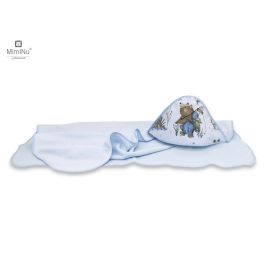 MimiNu - Prosop mare cu gluga, Dimensiune 100x100 cm, Din bumbac si thermo fleece, Materiale certificate Oeko Tex Standard 100, Design, Let\'s Go Blue