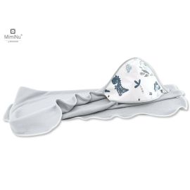 MimiNu - Prosop mare cu gluga, Dimensiune 100x100 cm, Din bumbac si thermo fleece, Materiale certificate Oeko Tex Standard 100, Dino Granat