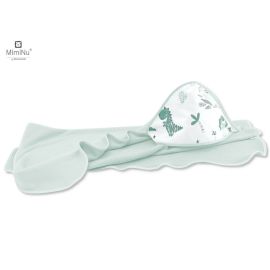 MimiNu - Prosop mare cu gluga, Dimensiune 100x100 cm, Din bumbac si thermo fleece, Materiale certificate Oeko Tex Standard 100, Dino Mint