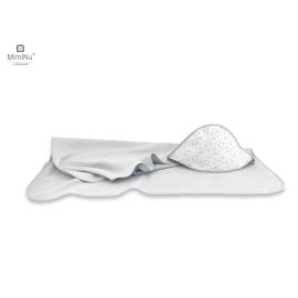 MimiNu - Prosop mare cu gluga, Dimensiune 100x100 cm, Din bumbac si thermo fleece, Materiale certificate Oeko Tex Standard 100, Mini Gray Stars